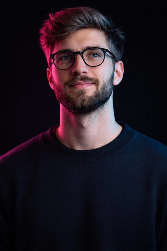 A cinematic, ultra-realistic studio portrait of a smiling...